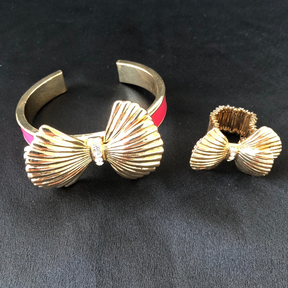 Lilly Pulitzer Pink and Gold Tone Bracelet and Ring Set